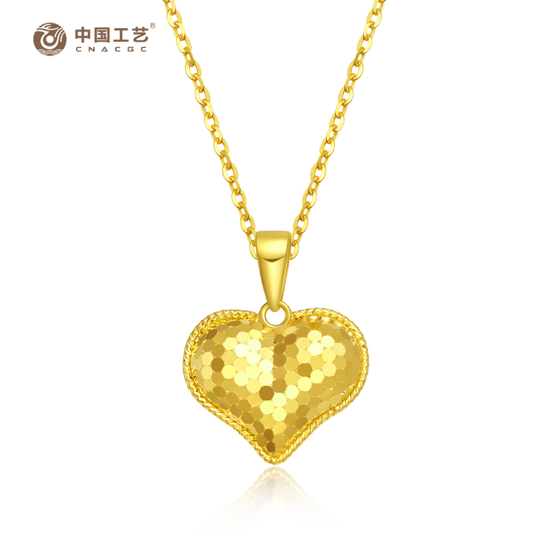 [七夕精选]黄金足金999璀璨之心爆闪爱心吊坠套链