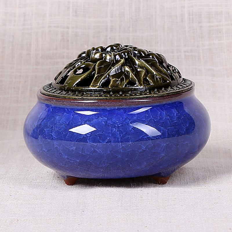 宝石蓝送10粒塔香哥窑青瓷香炉塔香香炉香薰炉盘香香炉陶瓷创意小香炉