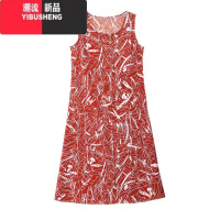 YIBUSHENG中年季薄款女士裙子宽松无袖中长款连衣裙显瘦妈妈装吊带沙滩裙