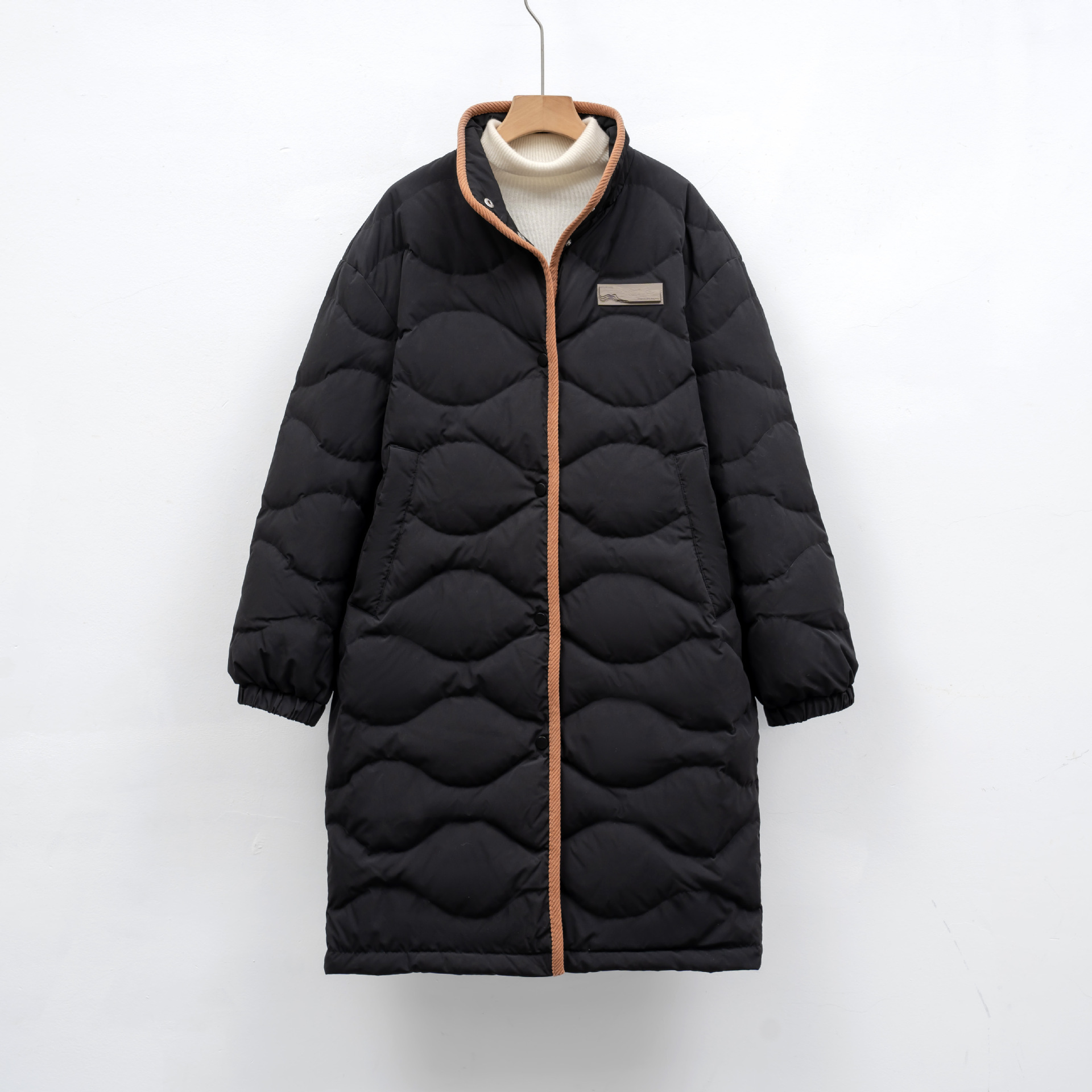 新国标90绒羽绒服休闲冬季保暖新品户外风立领宽松长款外套女 黑色 S