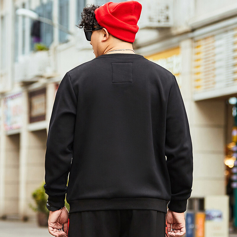 梵克公牛胖子男装印花卫衣 2020商务休闲牌大码个性时尚加肥加大码圆领帅气显瘦胖人肥佬运动套头宽松外穿上衣 黑色