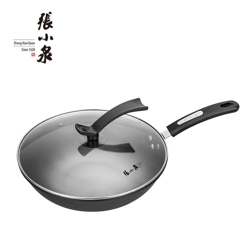 张小泉 锅具炒锅 健康无涂层 不挑炉灶 万家简品精铁炒锅32CM C30330100!