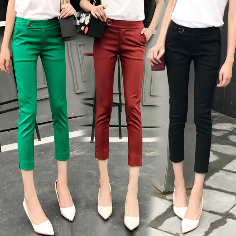 西装裤女夏季薄款彩色中裤韩版修身显瘦热裤小脚休闲裤七分裤子女