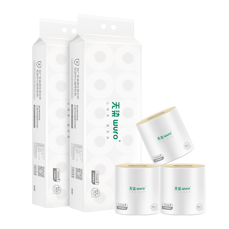 无染(wuro)WR003 竹纤维抑菌有芯卷纸 4层160g 105*138mm 24卷/箱（计价单位：箱）