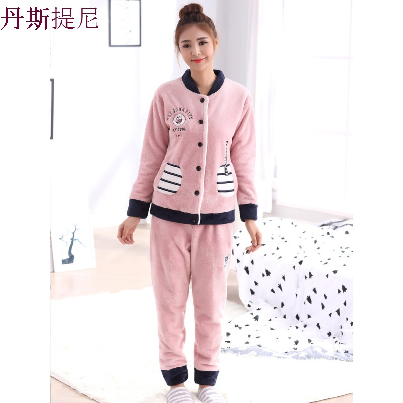 睡衣女冬加绒加厚珊瑚绒保暖可爱冬秋季长袖女士法兰绒家居服套装