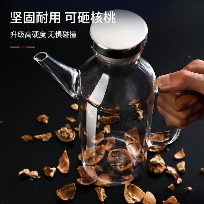 油壶家用厨房装油瓶油罐玻璃防漏酱油瓶酱油醋调料瓶不漏油大容量 (竹盖)550ml大容量耐热油壶