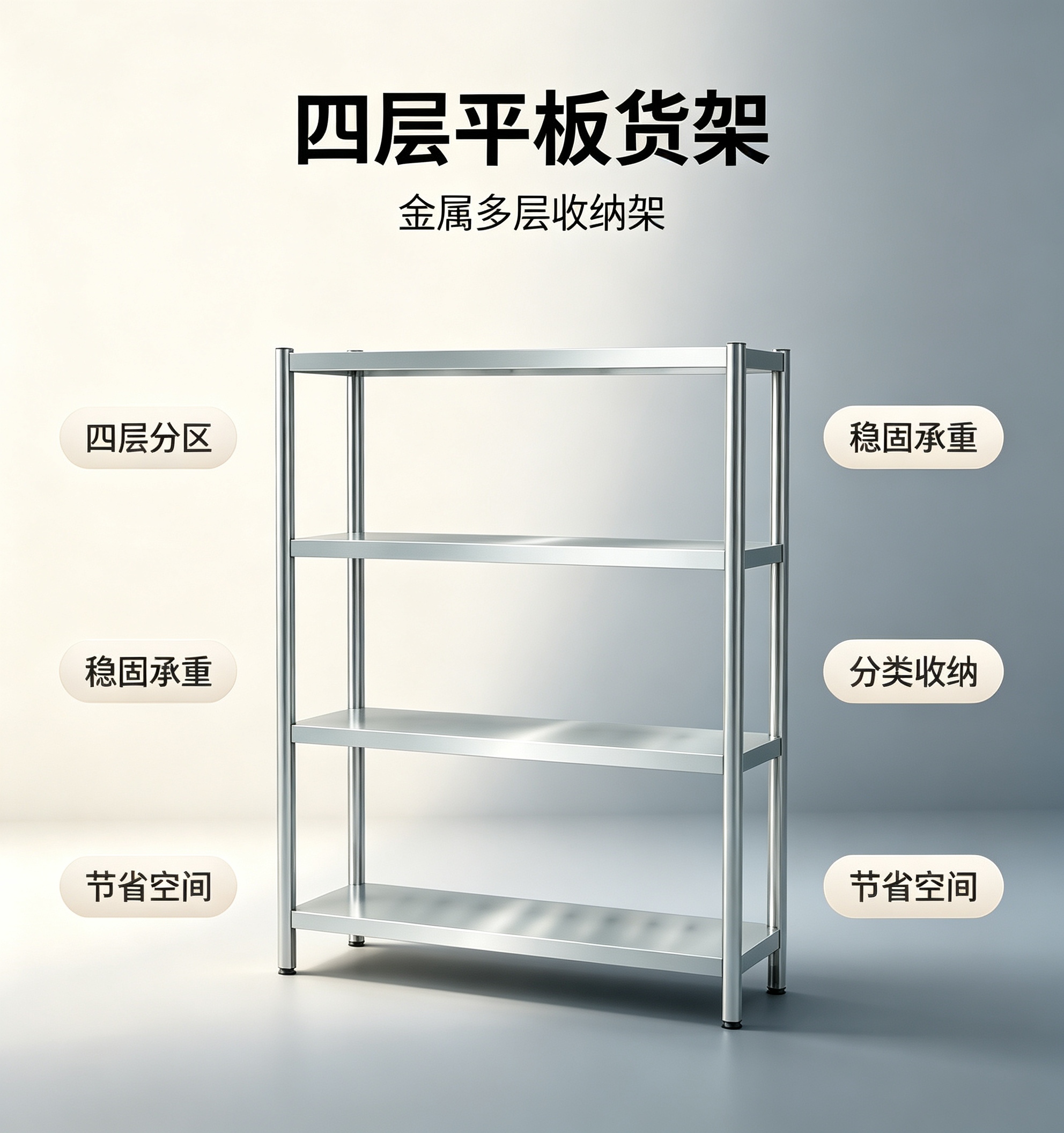 优迈克 YMK-TPJ110 四层平板货架 1100*500*1550 单位:台 银色高清大图