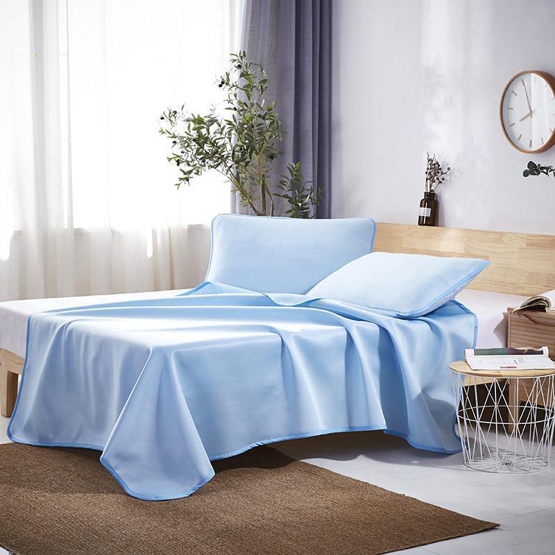美帮汇云母凉席冰丝席三件套1.8m床1.5可水洗机洗床笠款夏季折叠席子1.2 【送枕套】纯蓝色、床单款 1.5m（5英尺）床