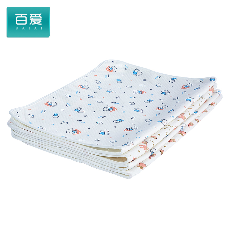 百爱婴儿隔尿垫新生用品防水透气可洗四季通用薄款月经姨妈防漏表纯棉尿布垫(型号ND-J-3545)