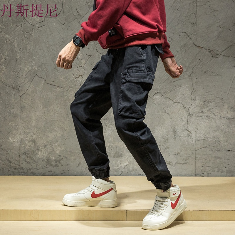 牛仔裤男宽松大码潮牌休闲束脚工装裤秋季个性嘻哈小脚哈伦长裤子