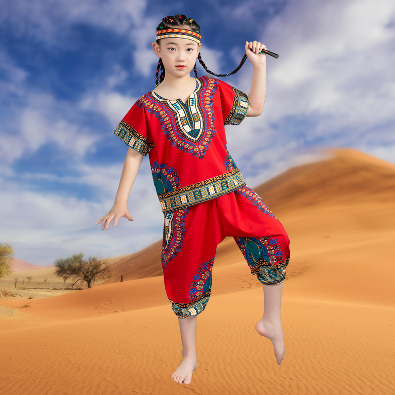 红绿头饰100cm六一儿童非洲鼓演出服印第安人表演服傣族民族风野人