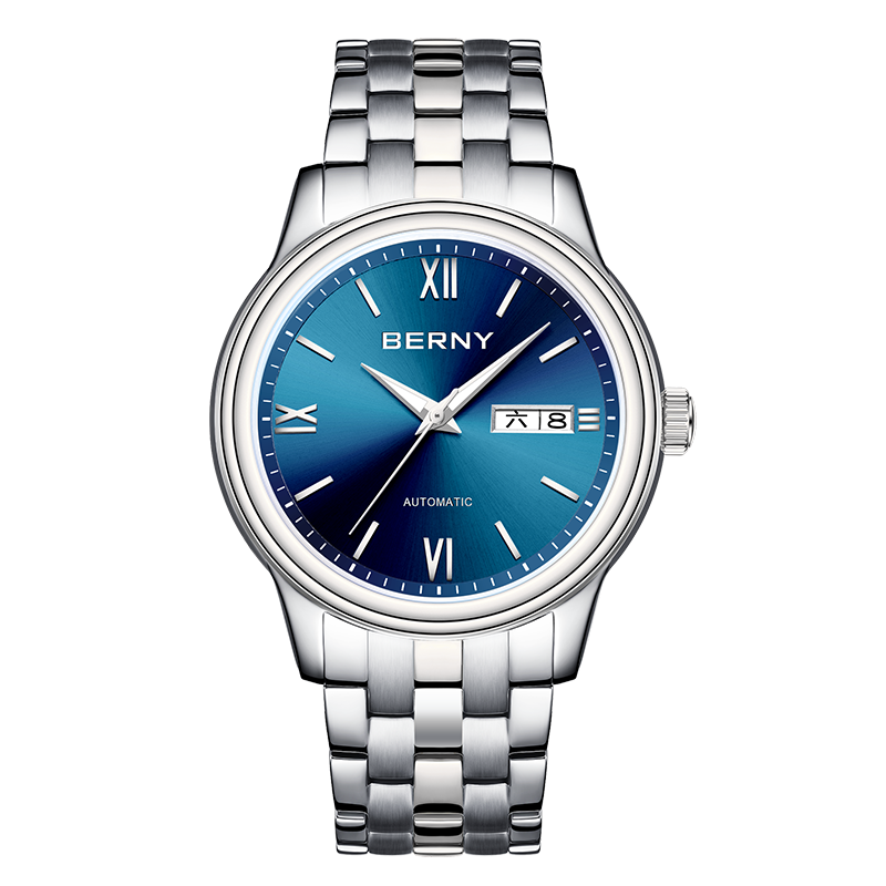 伯尼手表男机械表钢带夜光防水表情人节生日礼物礼盒装免费刻字am024