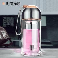 玻璃杯女创意带盖水杯潮流双层便携随手茶杯韩版玻璃水杯 浅咖色小号COCO_96