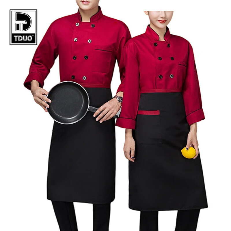 Tduo长袖厨师服两件套 U23 套 红色 4XL