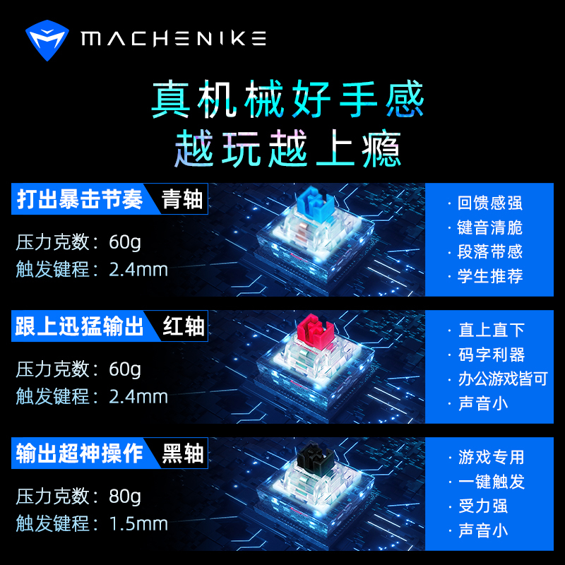 MACHENIKE競机械师K31机械键盘青轴电竞游戏办公电脑笔记本台式机有线手工87键混光(混光黑轴)