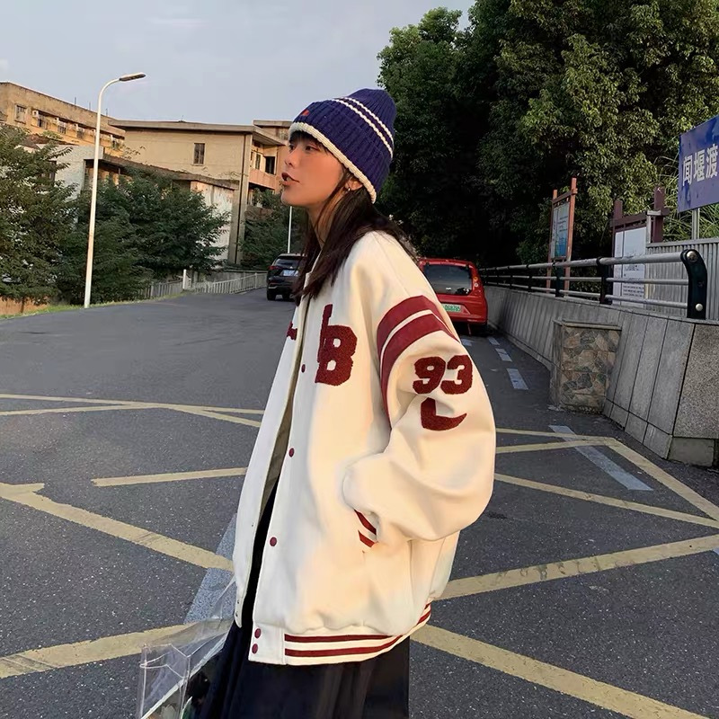 洛恋加厚棒球服女2021年秋冬新款韩版宽松美式复古夹克毛呢外套