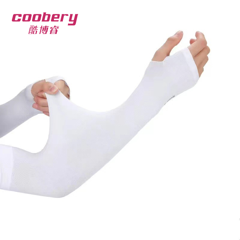 酷博睿(coobery)冰袖男女士夏日护臂 夏季冰丝防晒袖套 手套户外冰袖薄款 白 漏指(透明袋装)