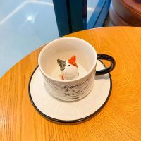 创意小容量马克杯浮雕猫咪陶瓷杯杯内小动物咖啡杯带勺带杯碟水杯 灰红耳猫(赠勺) 220ml