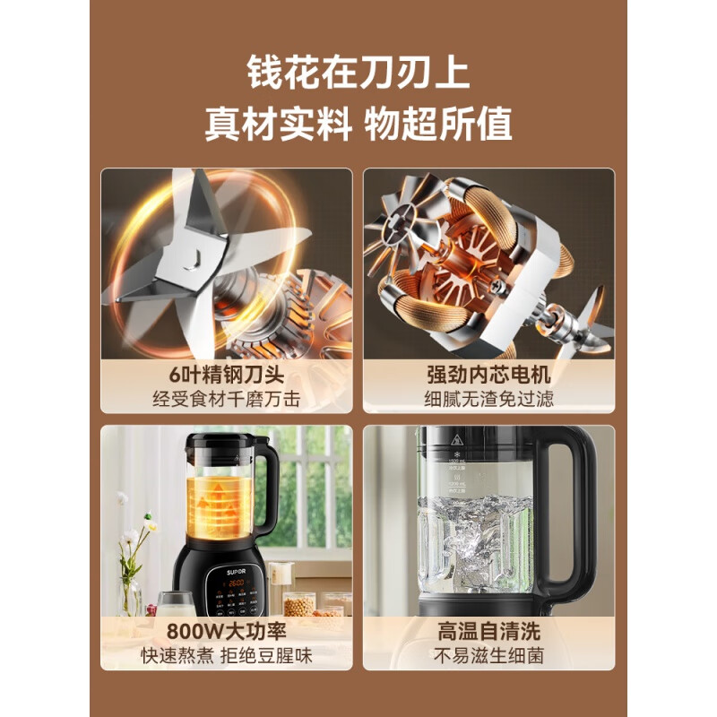 苏泊尔(SUPOR)破壁机家用全自动豆浆机新款轻音静低免煮料理机家用豆浆机小型低音榨汁机多功能辅食料理机SPJ203S高清大图