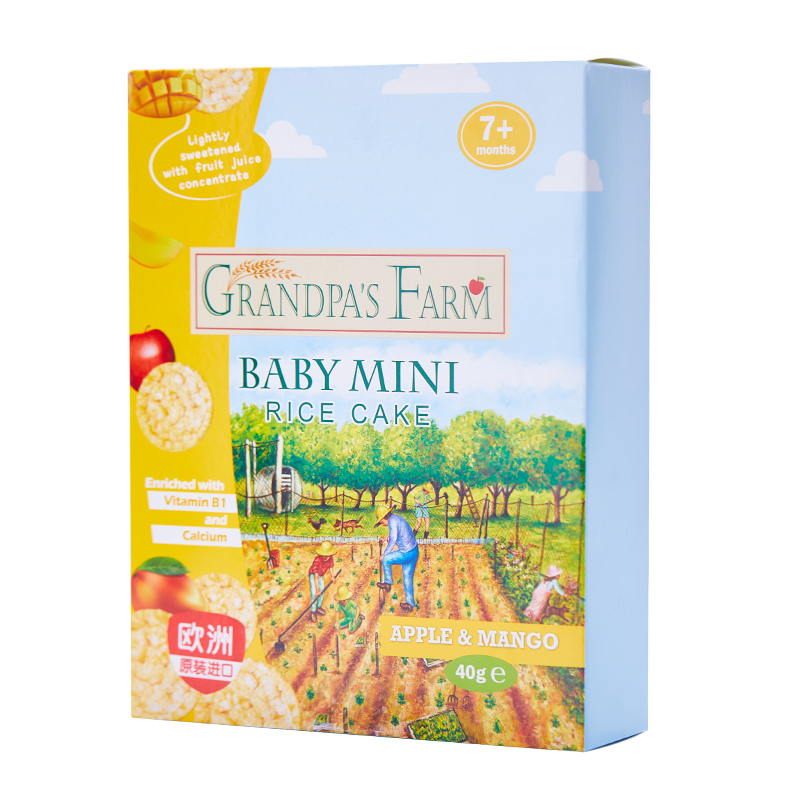 爷爷的农场 欧洲进口宝宝水果磨牙饼干婴幼儿零食小吃磨牙棒 苹果芒果味味米饼 40g/盒