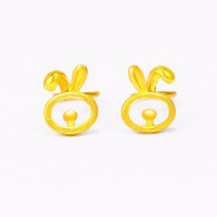 翠绿 黄金耳饰 简约可爱兔子足金999黄金耳钉一对 金重约2.1-2.2g A01000050714