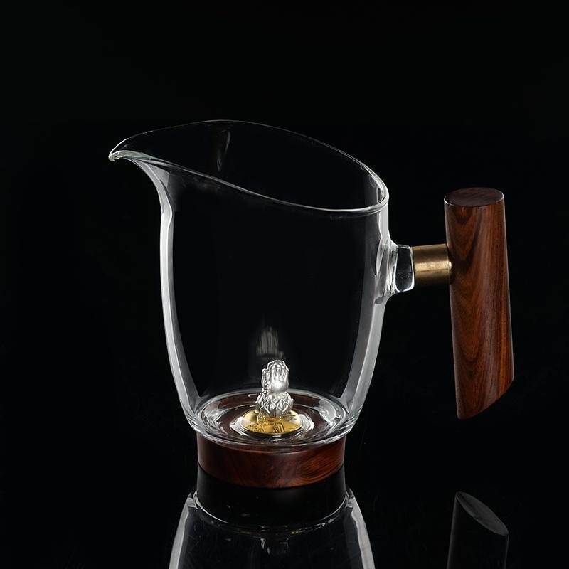 家柏饰(CORATED)玻璃茶海实木侧把公道杯镀金倒茶器D银饰分茶器礼盒190165z高清大图