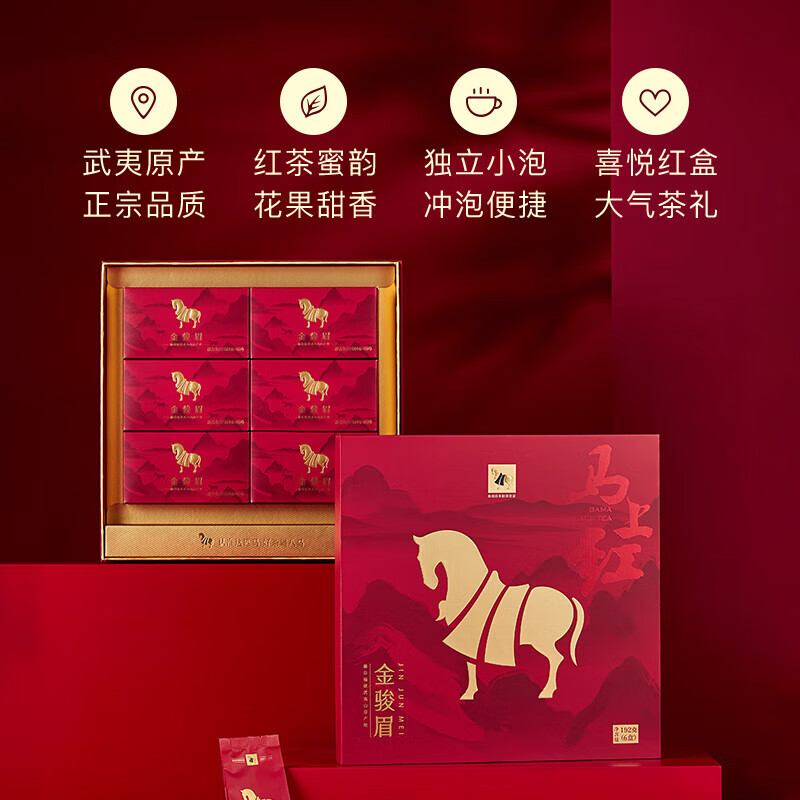 八马茶业红茶 马上红360武夷山金骏眉特级192g礼盒装 茶叶送礼高清大图