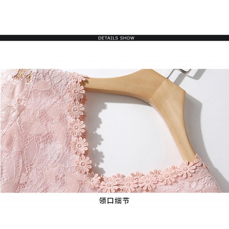 甜美中长款蕾丝连衣裙2018夏季新款收腰显瘦V领喇叭短袖A字大摆裙