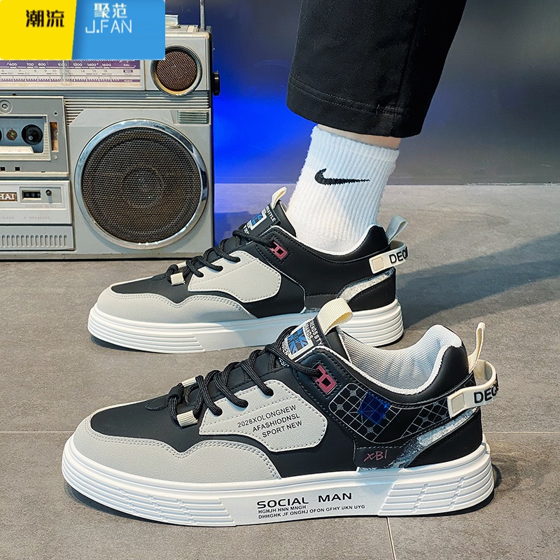 聚范男鞋2024新款夏季透气网面运动休闲帆布平板鞋上班工作小白鞋高清大图