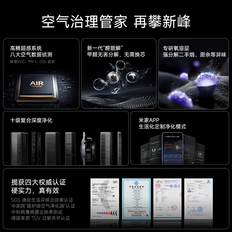小米米家全效空气净化器 Ultra增强版 分解式除甲醛空气净化器 除菌除过敏原固态甲醛传感器监测