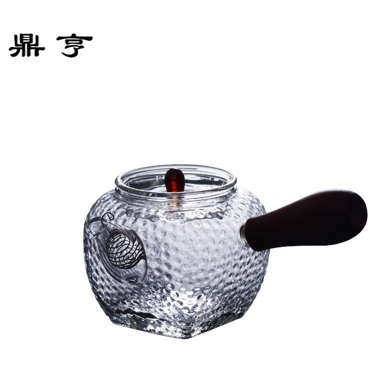 鼎亨手工耐热玻璃茶壶侧把锤纹泡茶壶花茶壶耐高温泡茶器茶具