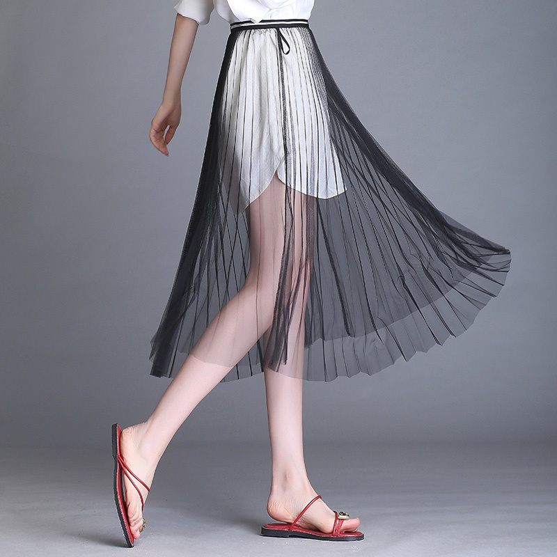 透明网纱裙女半身裙一层外穿垂感纱裙小个子单层裙子女莎莎裙长裙