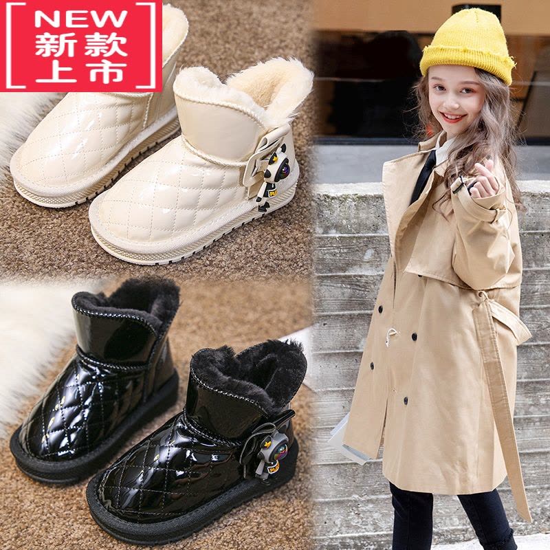 可莉允女童鞋白色雪地靴2022冬季新款女孩防滑靴子儿童加绒加厚大棉鞋子图片