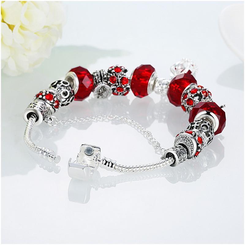 H045-A Women Charms 925 Silver Beads Bracelet 镀银幸运手链女