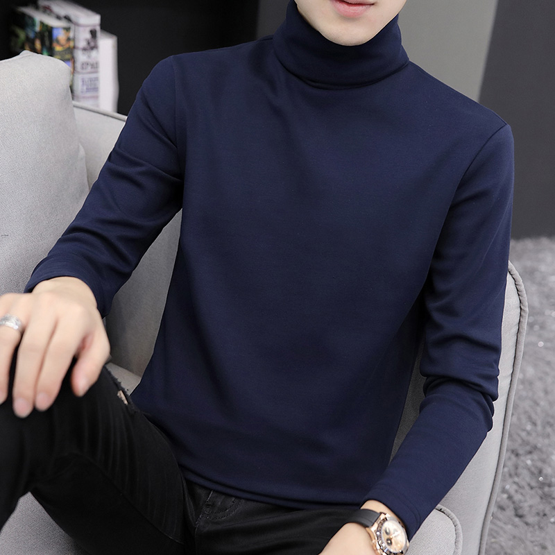 啄木鸟莫代尔高领德绒打底衫男士长袖t恤秋冬季加绒加厚内搭秋衣衣高清大图