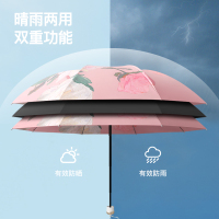 旭晴时尚花型8骨手动黑胶双层三折伞晴雨两用