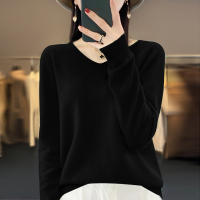 免费试穿鄂尔多市V领羊绒衫早秋新款针织衫宽松上衣慵懒毛衣女春秋针织上衣服打底衫秋冬内搭大 XL 经典黑