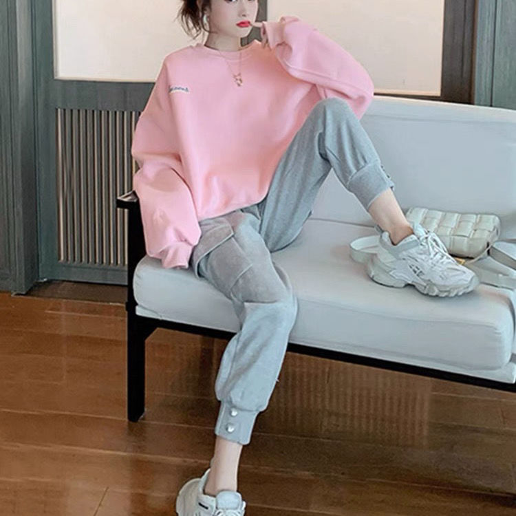 休闲运动卫衣套装女春秋2021新款洋气时尚减龄韩版学生两件套网红