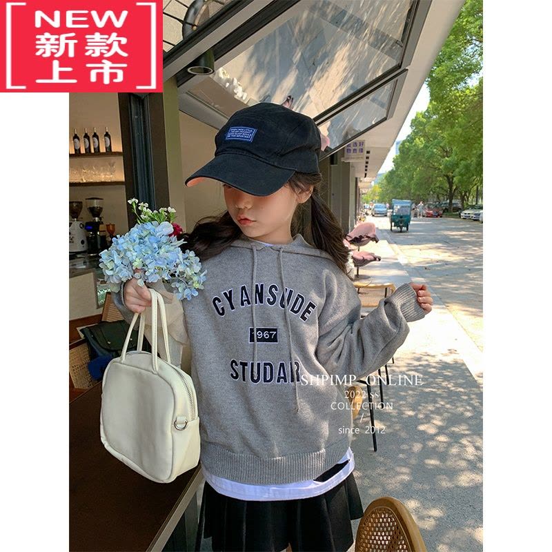 可莉允咸蛋虾米秋冬装男女儿童毛线衫美式连帽套头毛衣中大童针织衫外套图片