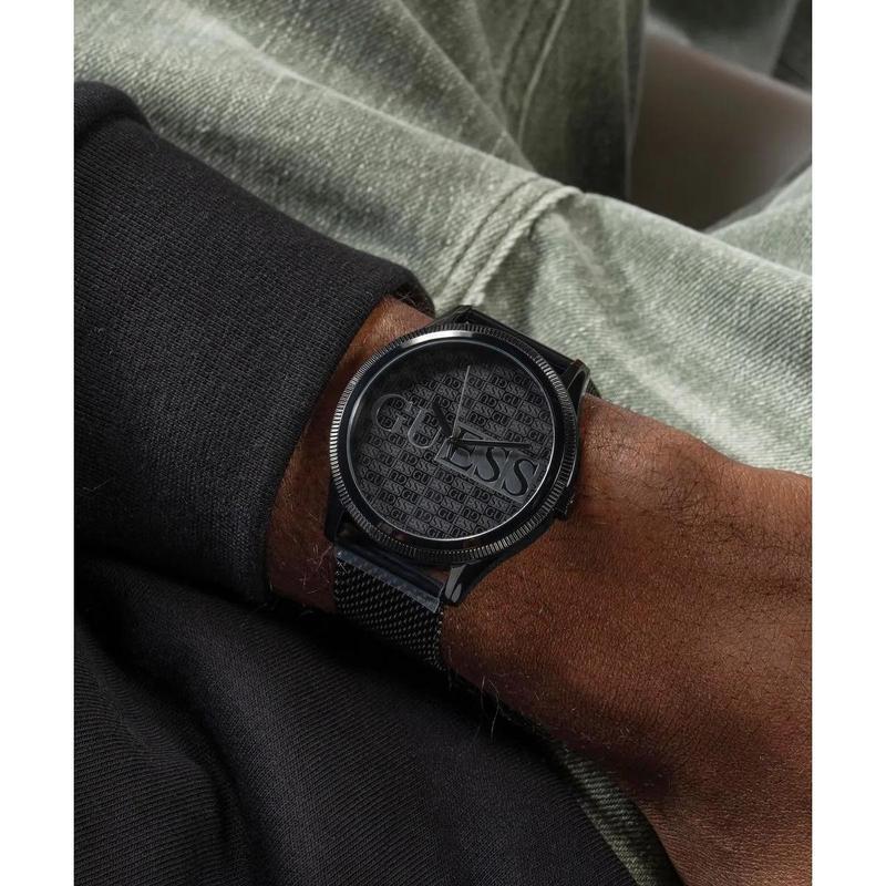 GUESS女士石英复古腕表黑色表盘再生钢表壳黄铜表带米防水高清大图