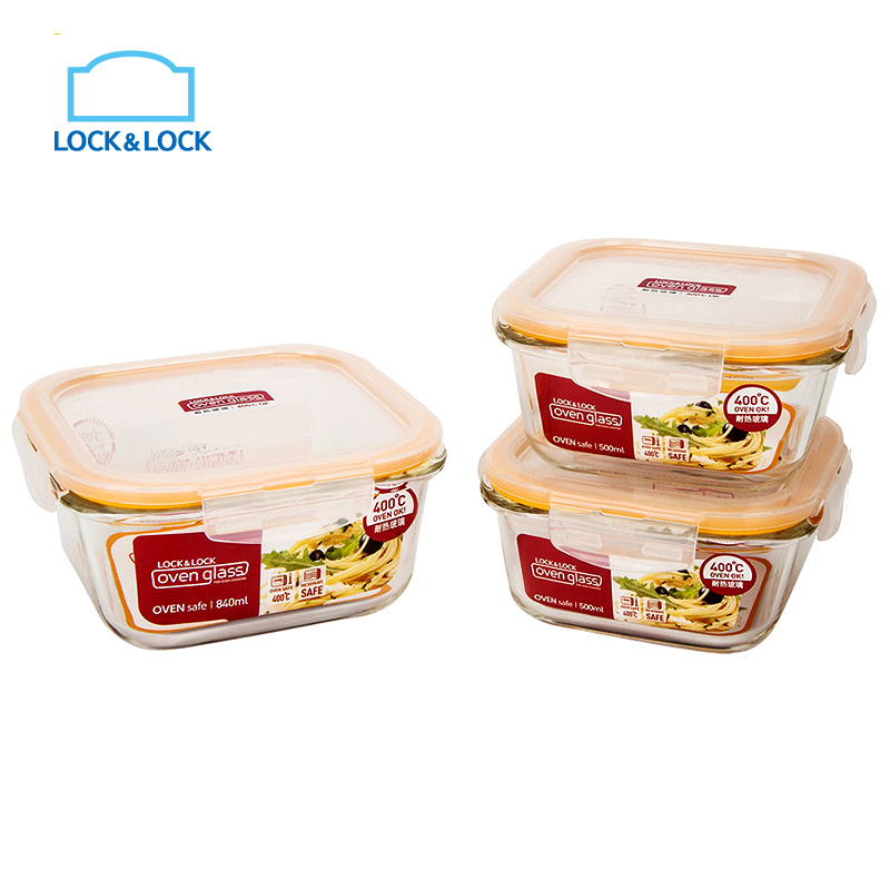 乐扣乐扣（lock&lock）玻璃套装保鲜盒套装三件套LLG225S002高清大图