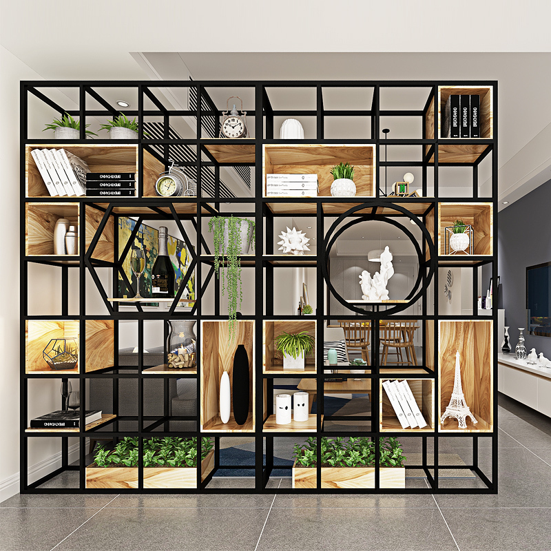 三能 办公家具铁艺隔断置物架客餐厅装饰柜玄关屏风现代简约工业风落地书架 玄关置物架高清大图