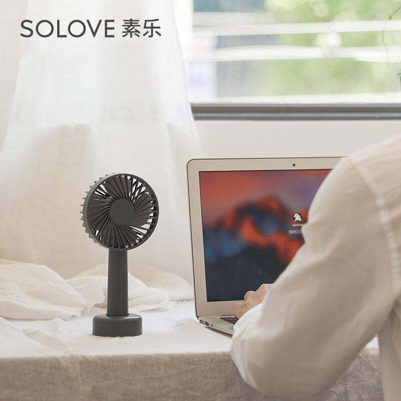 SOLOVE素乐USB小电风扇学生宿舍随身小型超静音手持手拿握桌上便携式军训网红迷你可爱可充电大风力电动电扇-F1竹簧绿