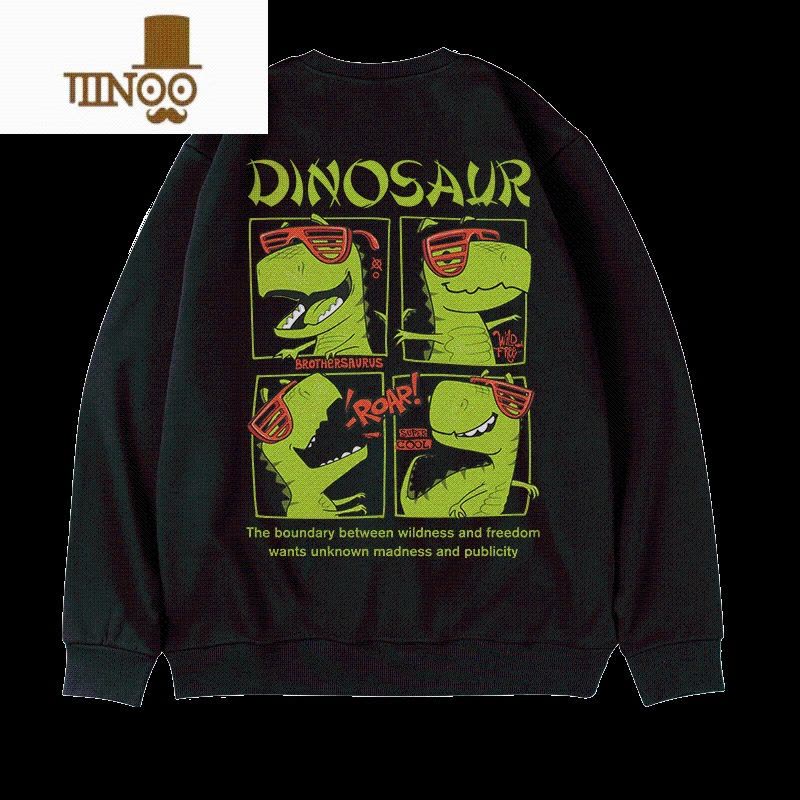 YANXUoversize港风圆领卫衣胖子男生潮牌潮男大码男装冬款加绒无帽图片