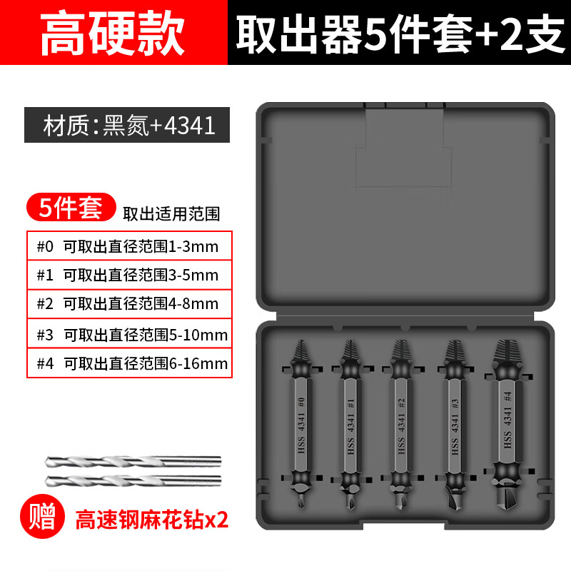 断丝取出器高强度螺丝断头神器滑丝反丝断管拆卸专用工具 氮黑款高硬取丝5件套+2mm麻高清大图