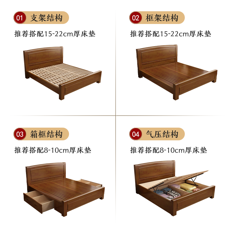 艺可恩实木床1.8米双人床经济型1.5现代简约新中式单人1.2主卧储物木床
