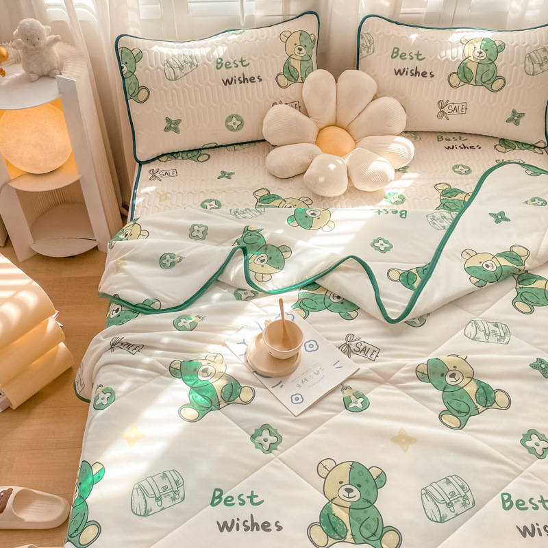乳胶凉席床笠款夏被四件套乳胶席三件套夏凉被空调被冰丝 床笠款-时尚熊 150*200cm单夏被