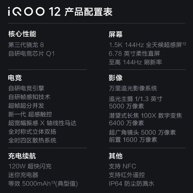 vivo iQOO12 赛道版 16GB+1TB 第三代骁龙8 自研电竞芯片Q1 大底主摄潜望式长焦 5G手机图片