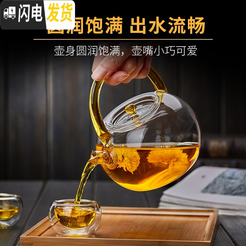 三维工匠 玻璃茶壶提梁壶可高温家用玻璃烧水壶大容量普洱茶煮茶壶 黑色茶具