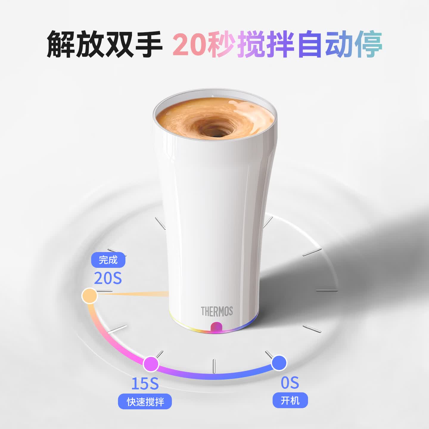 膳魔師(THERMOS)保温搅拌杯咖啡杯办公不锈钢简约便携随行水杯办公商务杯子TEOB-400C月光白高清大图